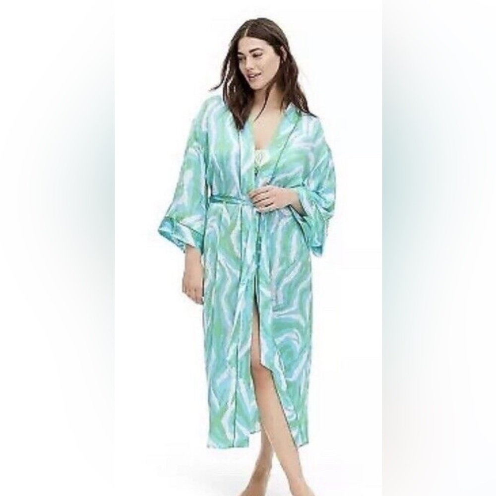 Women's Long Satin Disco Zebra Green Robe - DVF for Target
